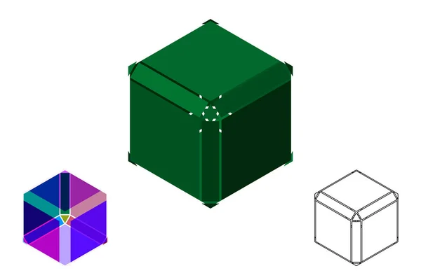 Абстрактний Багатокутний Зламаний Куб Ізольовані Білому Тлі Векторні Ілюстрації Ізометрична — стоковий вектор