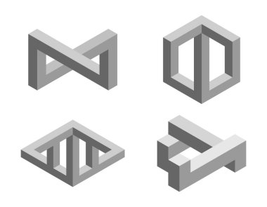 İmkansız nesne No1 ayarlayın. Beyaz arka plan üzerinde izole. 3D vektör çizim.