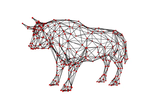 Abstraktní Polygonální Býk Molekulární Mříž Izolované Bílém Pozadí Vektorové Ilustrace — Stockový vektor