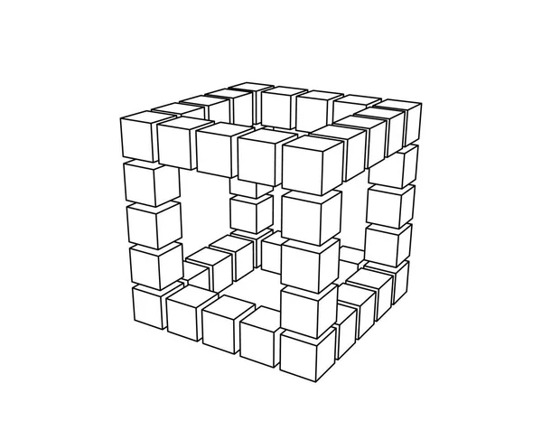 Cubo Wireframe Cubos Isolado Fundo Branco Ilustração Contorno Vetor — Vetor de Stock