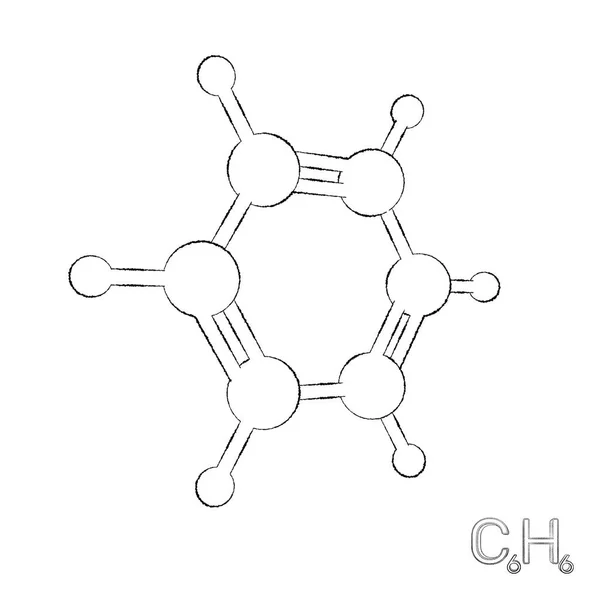 ベンゼン モデル分子 白い背景上に分離 スケッチ図 — ストック写真