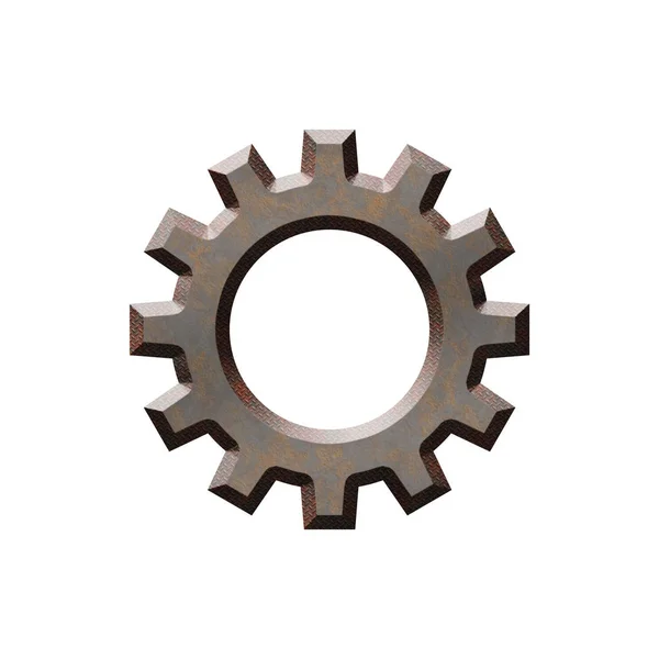 Rusted Metal Badge Form Cogwheel Isolated White Background Rendering Illustration — Stock Photo, Image