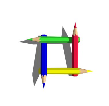 Renk kalemler çerçeve. Beyaz arka plan üzerinde izole. 3D render illüstrasyon.