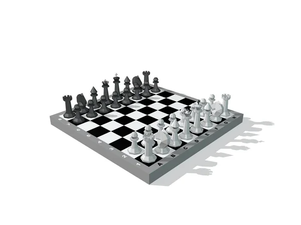 Шахова Дошка Фігурами Ізольовані Білому Тлі Ілюстрація Рендеринга — стокове фото