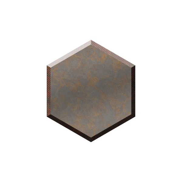 Metallabzeichen Form Von Hexagon Isoliert Auf Weißem Hintergrund — Stockfoto