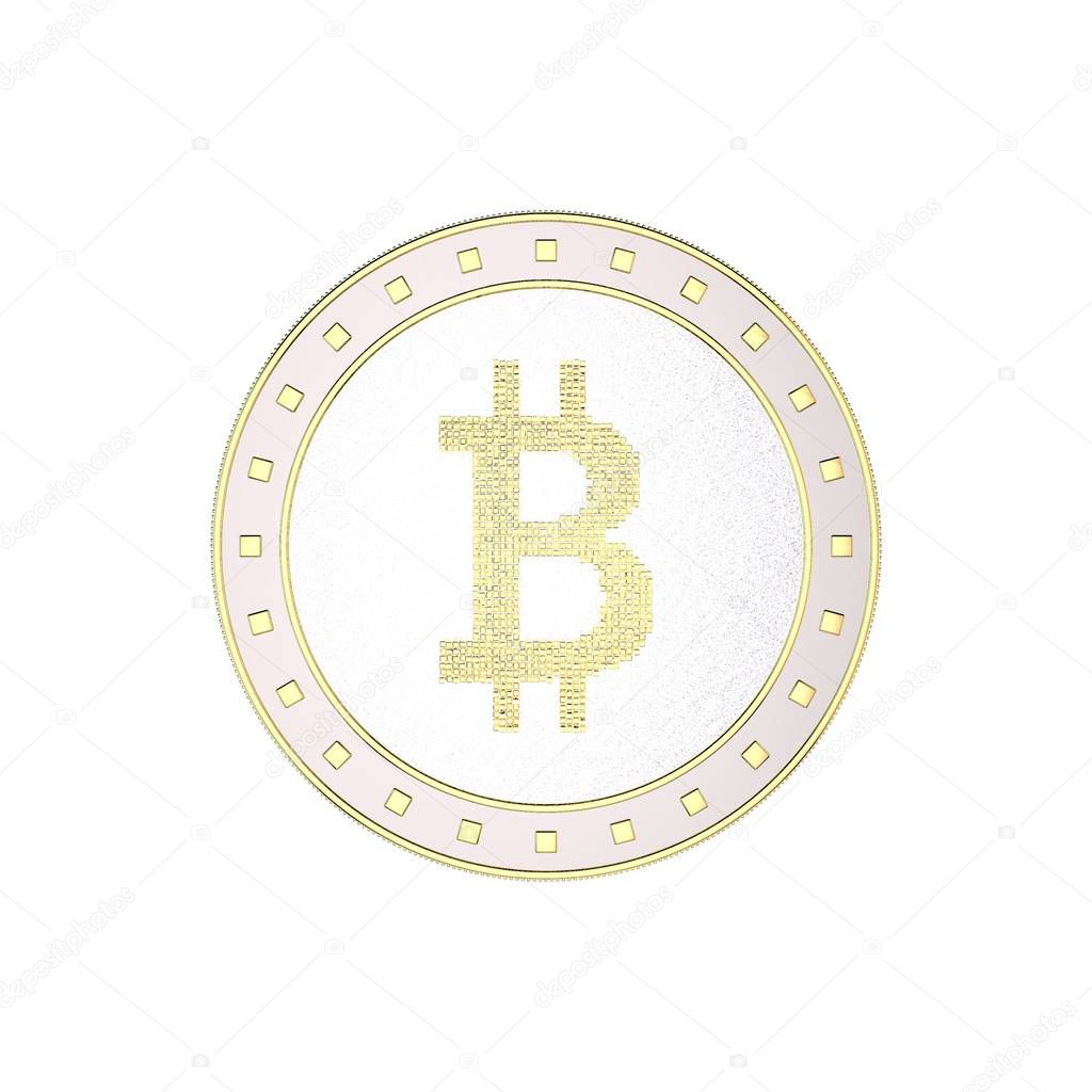 Cryptocurrency bitcoin. Isolated on white background.3D rendering illustration. Top view.