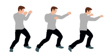 Adam bir yumruk atıyor. Beyaz arka plan üzerinde izole. Vektör çizim. Düz stil.