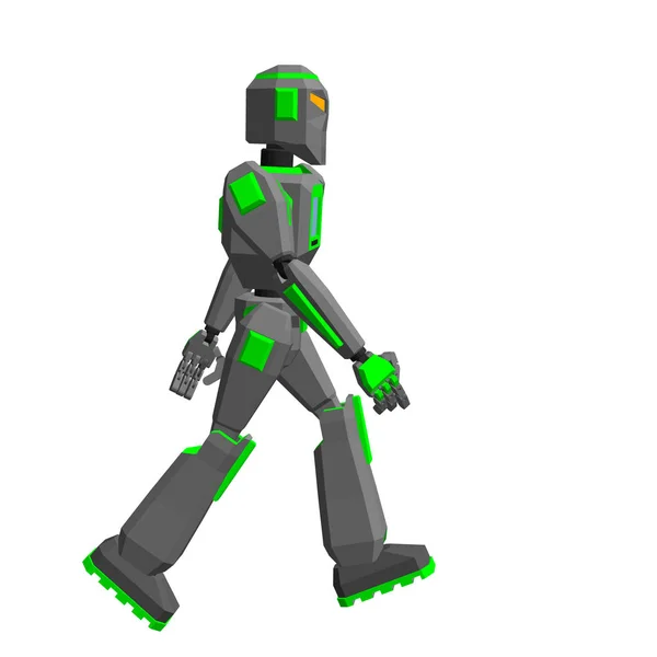 Carácter Robot Caminando Aislado Sobre Fondo Blanco Ilustración Vectorial Vista — Vector de stock