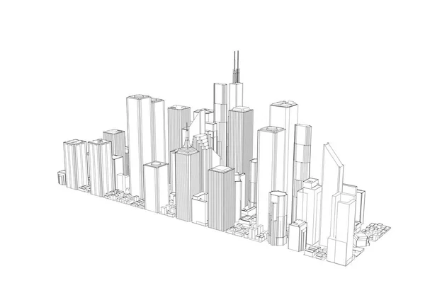 Şehir Beyaz Arka Plan Üzerinde Izole Kroki Çizim — Stok fotoğraf