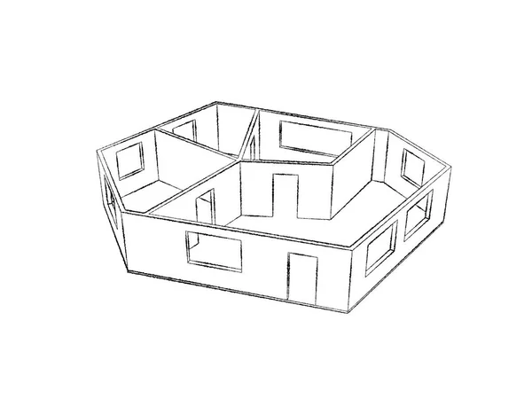 Empty Room Plan Isolated White Background Sketch Illustration — Stock Photo, Image