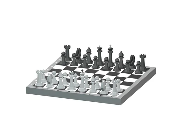 Šachovnice Figurkami Izolované Bílém Pozadí Vykreslování Obrázku Dimetrický Projekce — Stock fotografie