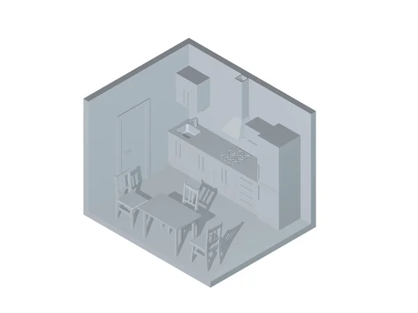 Innenraum Küche Darstellung Isometrische Projektion — Stockfoto