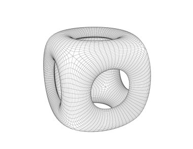 Soyut küp delikleri ile. Vektör tel kafes çizim.