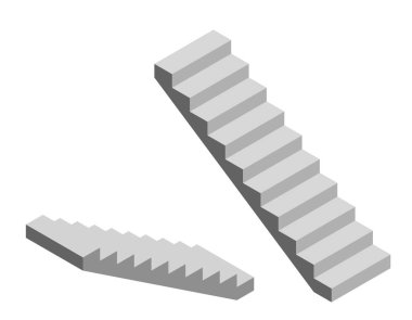 Merdiven. Beyaz arka plan üzerinde izole. 3D vektör çizim. İzometrik projeksiyon.