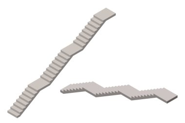 Merdiven düzeylerine sahip. Beyaz arka plan üzerinde izole. 3D vektör çizim. İzometrik projeksiyon.