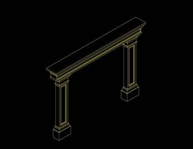 Pilasterleri, arch. Vektör anahat çizim. İzometrik projeksiyon.