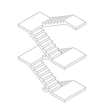 Merdiven platformları ile. Vektör anahat çizim. İzometrik projeksiyon.