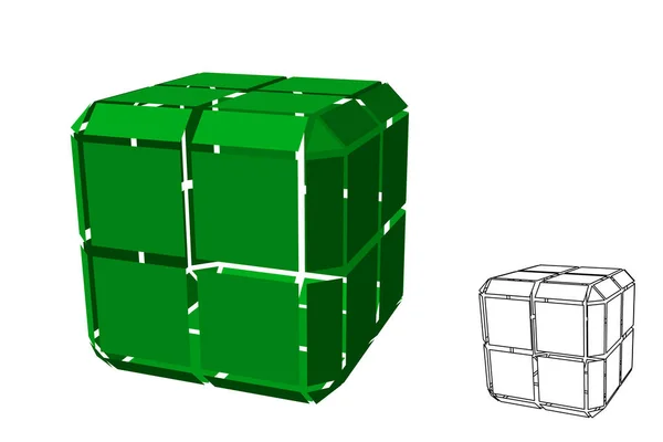 Cubo Poligonal Abstracto Con Cortes Aislado Sobre Fondo Blanco Ilustración — Vector de stock