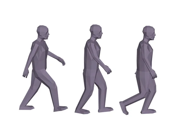 Wandelen Lage Poly Mannen Geïsoleerd Een Witte Achtergrond Vectorillustratie — Stockvector