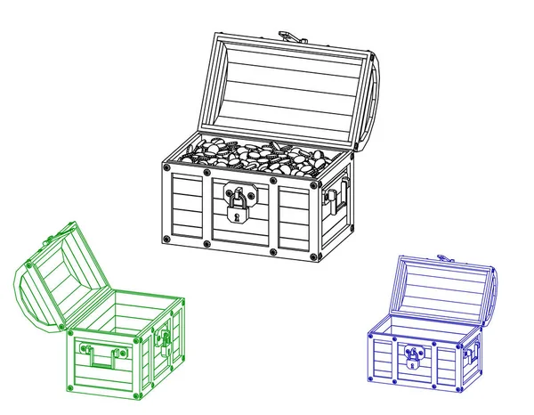 打开木箱子 矢量轮廓图 Dimetric — 图库矢量图片