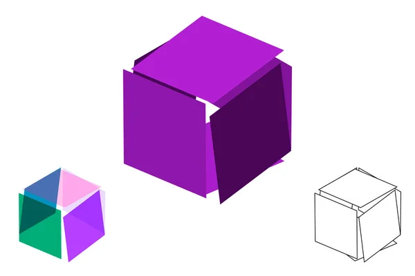 Cubo Rotto Poligonale Astratto Isolato Sfondo Bianco Illustrazione Vettoriale — Vettoriale Stock