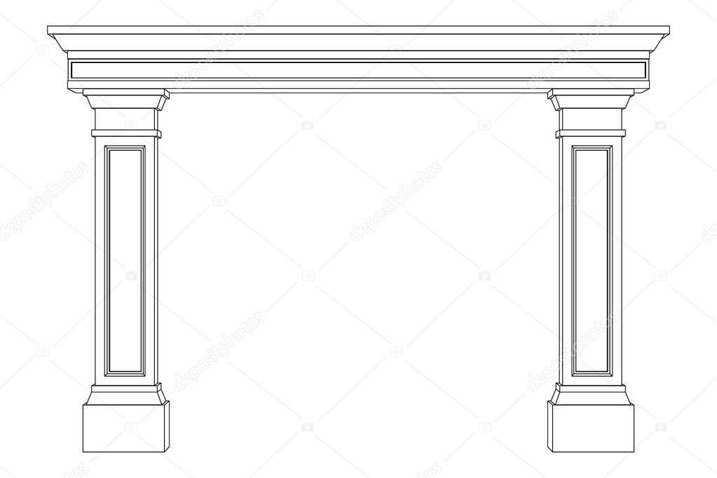 Arch from pilasters. Vector outline illustration. Front view.