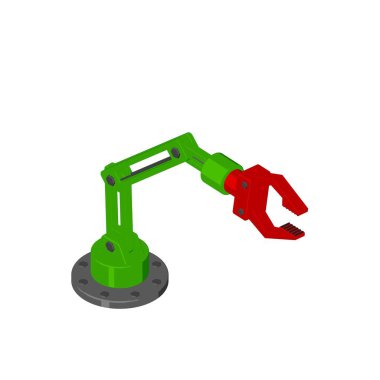 Robot kol. Beyaz arka plan üzerinde izole. 3D render illüstrasyon. Karikatür tarzı. İzometrik görünümü.