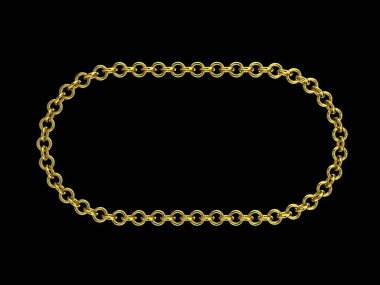 Altın zincir. Siyah arka plan üzerine izole. 3D render illüstrasyon. Yuvarlatılmış kare.