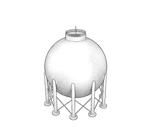Tanque Almacenamiento Gas Aislado Sobre Fondo Blanco Ilustración Del Boceto — Foto de Stock