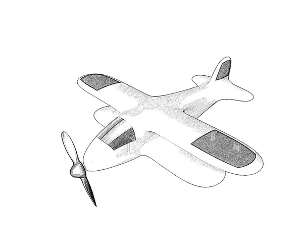 Avión Retro Aislado Sobre Fondo Blanco Ilustración Del Boceto — Foto de Stock