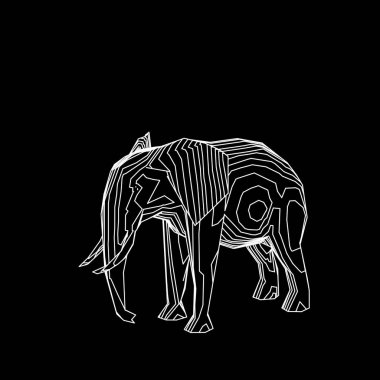 Soyut fil. Siyah arka plan üzerine izole. Kroki çizim.