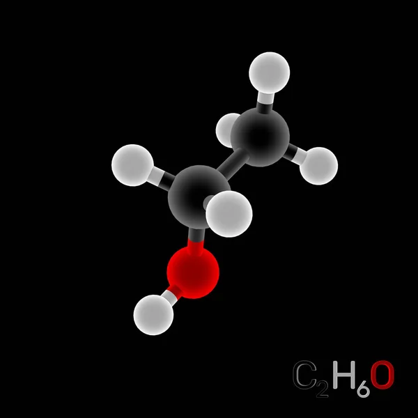 Model Molekuly Ethanolu Izolované Černém Pozadí Vykreslování Obrázku Světelnosti Efekt — Stock fotografie