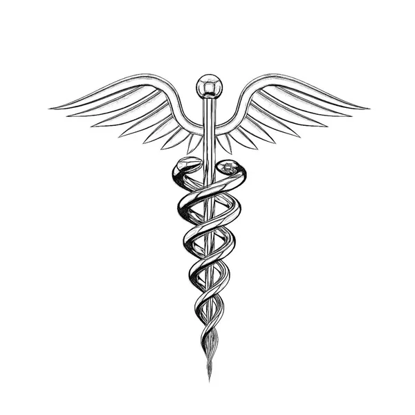 Metalliska Medicinsk Symbol Isolerade Vit Bakgrund Skiss Illustration — Stockfoto
