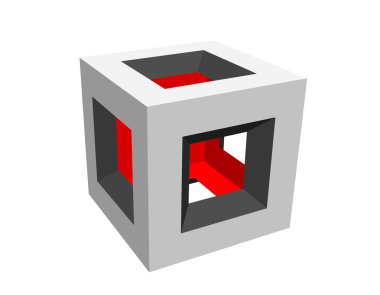 Soyut küp tel kafes. Beyaz arka plan üzerinde izole. 3D vektör çizim.