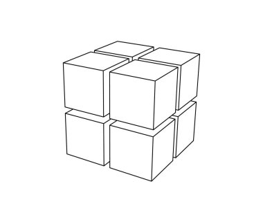 Küpleri Soyut 3d küp. Beyaz arka plan üzerinde izole. Vektör anahat çizim.