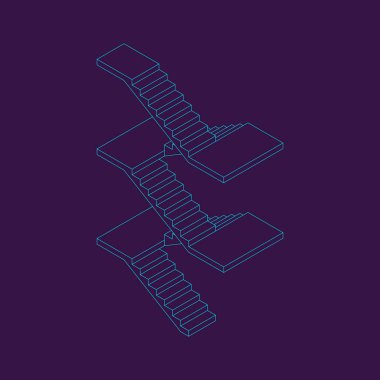 Merdiven platformları ile. Vektör anahat çizim. İzometrik projeksiyon.