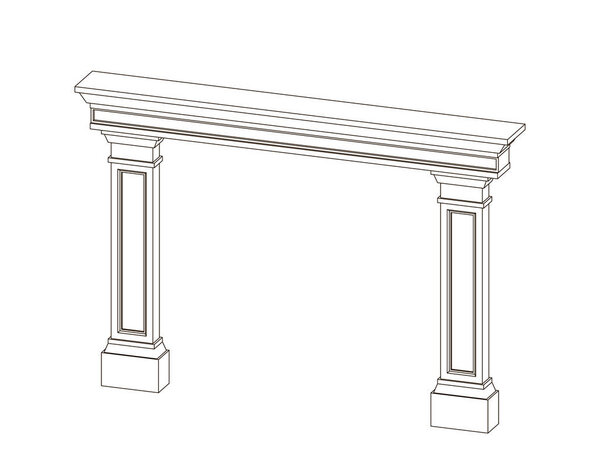 Arch from pilasters. Vector outline illustration. Dimetric projection.