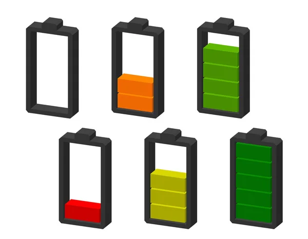 Icône Batterie Indicateurs Niveau Charge Isolé Sur Fond Blanc Illustration — Image vectorielle