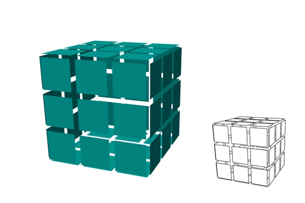 Cubo Poligonale Astratto Con Tagli Isolato Sfondo Bianco Illustrazione Vettoriale — Vettoriale Stock