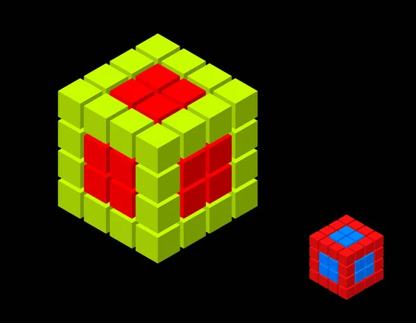 Abstracte Kubus Basis Van Kubussen Geïsoleerd Zwarte Achtergrond Vectorillustratie Isometrische — Stockvector