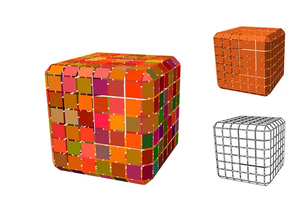 Cubo Poligonal Abstracto Con Juego Cortes Aislado Sobre Fondo Blanco — Vector de stock
