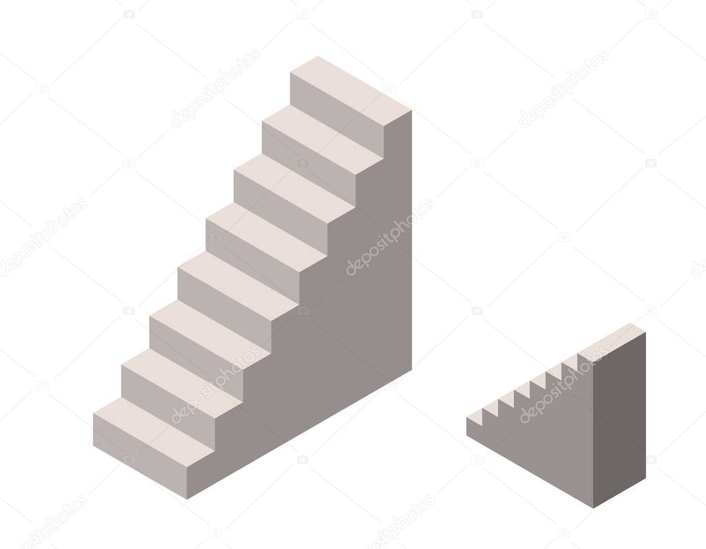 Stairway. Isolated on white background. 3d Vector illustration. Isometric projection.