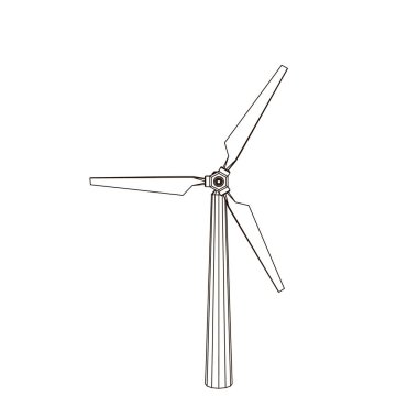 Rüzgar turbin simgesi. Beyaz arka plan üzerinde izole. Vektör anahat çizim. Önden görünüm.