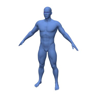 Soyut Mavi duran adam. Beyaz arka plan üzerinde izole. 3D vektör çizim.