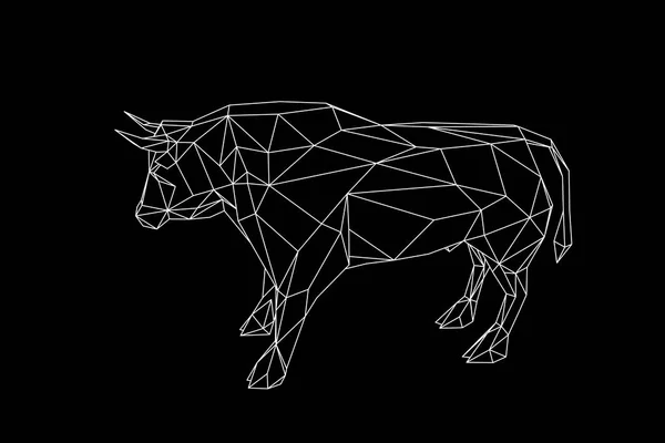 Abstract Polygonal Bull Isolated Black Background Vector Outline Illustration — Stock Vector