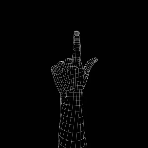 手ジェスチャー 指番号のいずれかを表示します 黒の背景上に分離 ベクトルのワイヤ フレーム図 — ストックベクタ