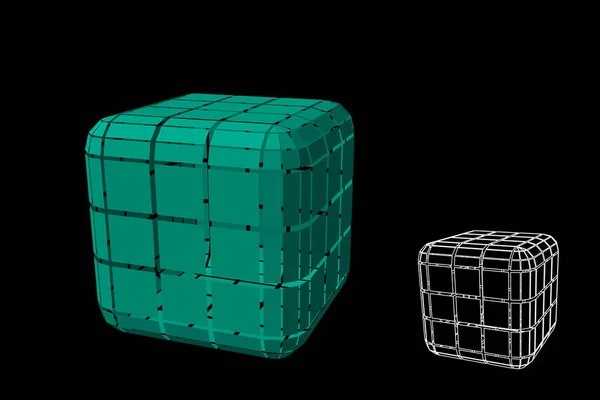 抽象多边形立方体与削减 在黑色背景上隔离 向量例证 — 图库矢量图片