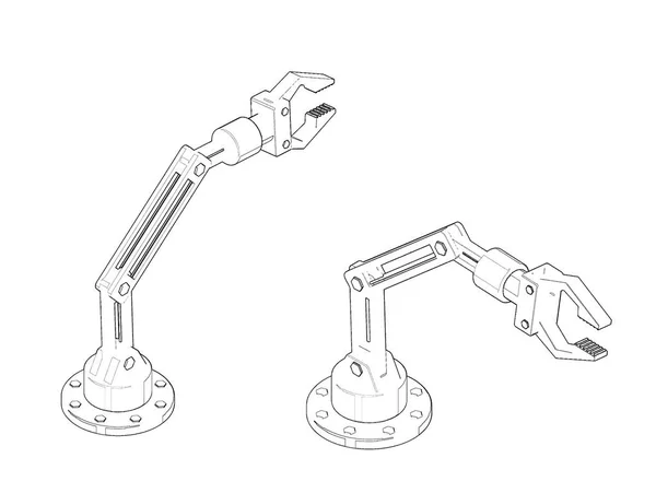 Braccio Robotico Isolato Sfondo Bianco Illustrazione Schizzo Proiezione Isometrica — Foto Stock