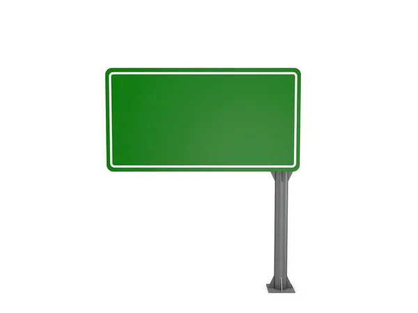 空白绿色公路标志 隔离在白色背景上 渲染插图 前视图 — 图库照片