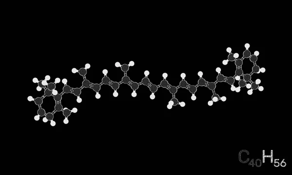 Molécula Modelo Caroteno Aislado Sobre Fondo Negro Ilustración Del Boceto —  Fotos de Stock